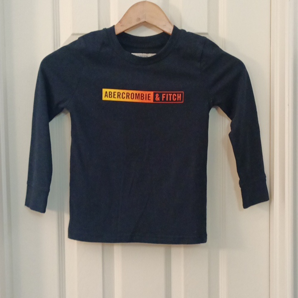 Boys Abercrombie & Fitch Big Spellout Long Sleeve Black/Orange Shirt Size 5/6